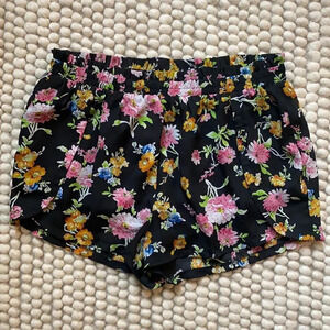 Lucca Couture Floral Satin Casual Black Pink Yellow Green Pajama Shorts Size L